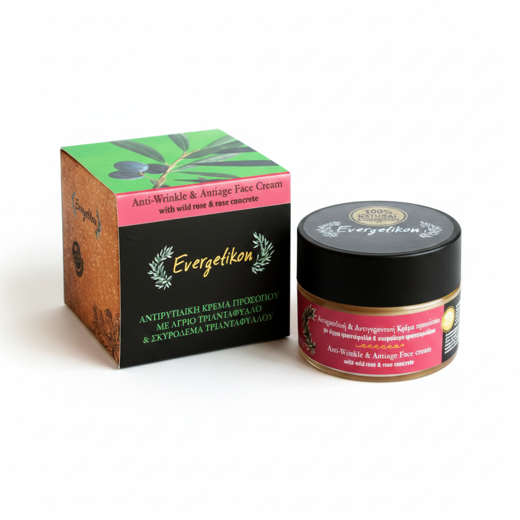 Evergetikon Anti-Wrinkle & Antiage Face Cream met doos, witte achtergrond